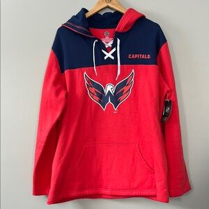 NWT NHL Washington Capitals Lace-Up Hockey Hoodie Size Large Red Blue White